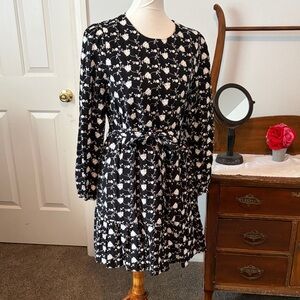 Draper James Black and White Floral Long-Sleeve Tie-Waist Dress